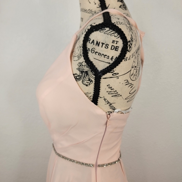Lulus Sz 2 Maxi Dress Blush V-Neck Under Bust Embellished Corset Back Gown Slit - Picture 6 of 11